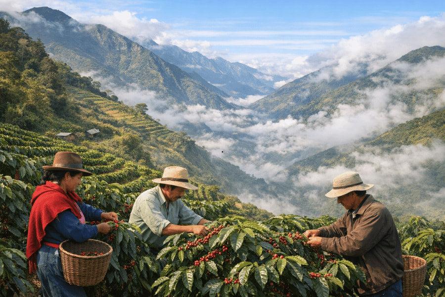 Smallholder farmers harvesting in the Andes